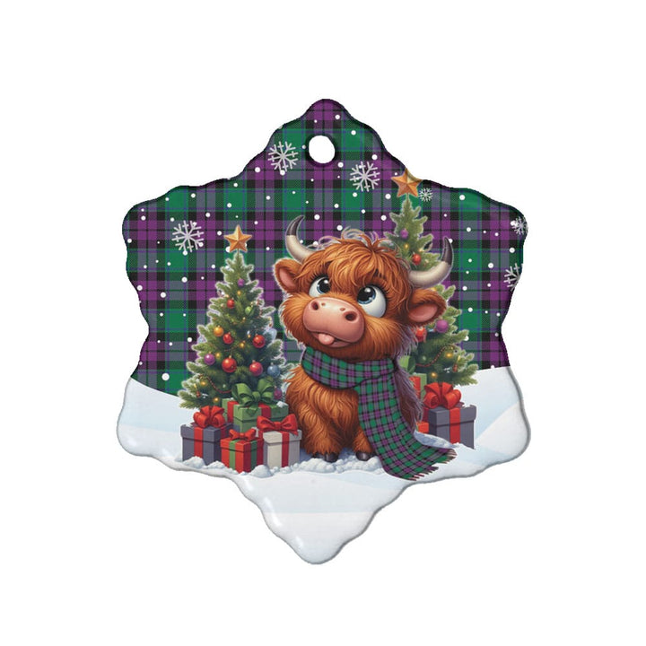 Scottish MacArthur - Milton Clan Tartan Ceramic Ornament Cute Highland Cow Christmas Snow Flake Style Tartan Plaid