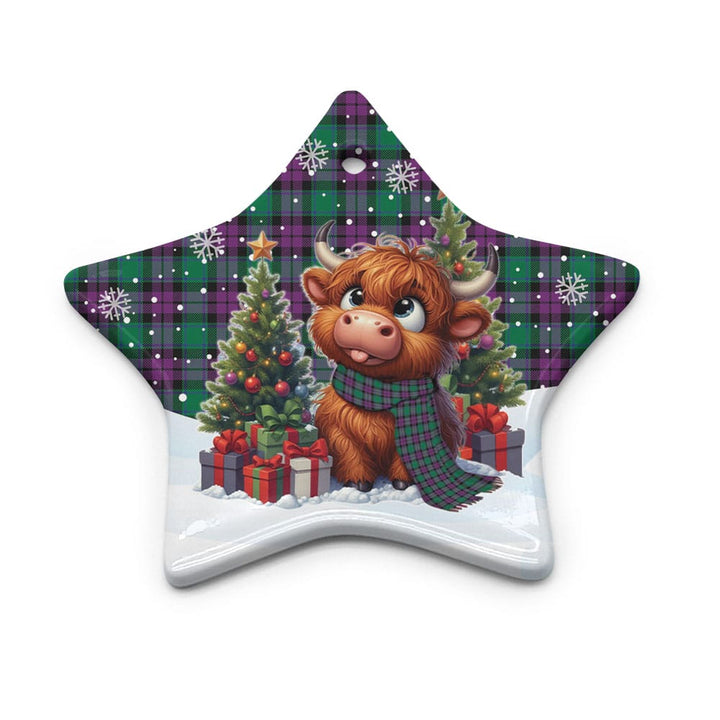 Scottish MacArthur - Milton Clan Tartan Ceramic Ornament Cute Highland Cow Christmas Star Style Tartan Plaid