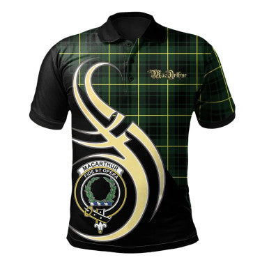 Scottish MacArthur Modern Clan Crest Tartan Polo Shirt Believe in Me Front Side Tartan Plaid