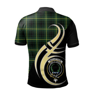Scottish MacArthur Modern Clan Crest Tartan Polo Shirt Believe in Me Back Side Tartan Plaid