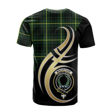 Scottish MacArthur Modern Clan Crest Tartan T-Shirt Believe in Me Back Side Tartan Plaid
