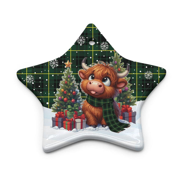 Scottish MacArthur Modern Clan Tartan Ceramic Ornament Cute Highland Cow Christmas Star Style Tartan Plaid