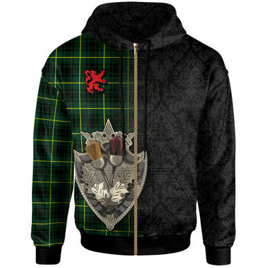 Scottish MacArthur Modern Clan Tartan Hoodie - Half Thistle Flowers Celtic Design Zip-up Tartan Plaid