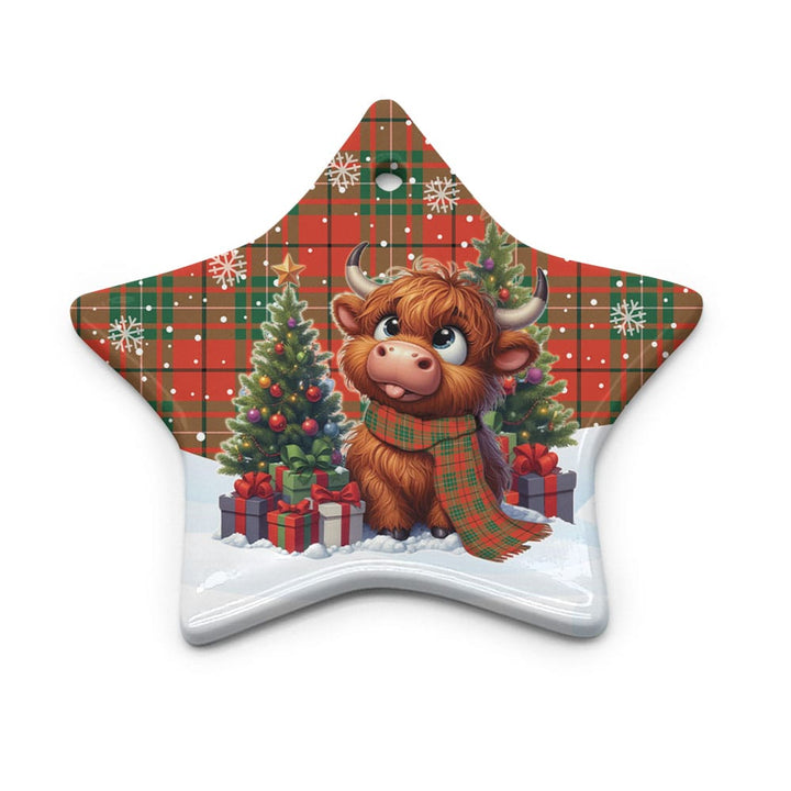 Scottish MacAulay Ancient Clan Tartan Ceramic Ornament Cute Highland Cow Christmas Star Style Tartan Plaid