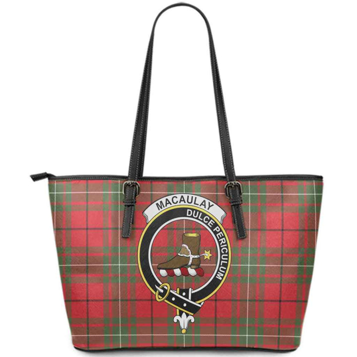 Scottish MacAulay Clan Crest Tartan Leather Tote Tartan Plaid