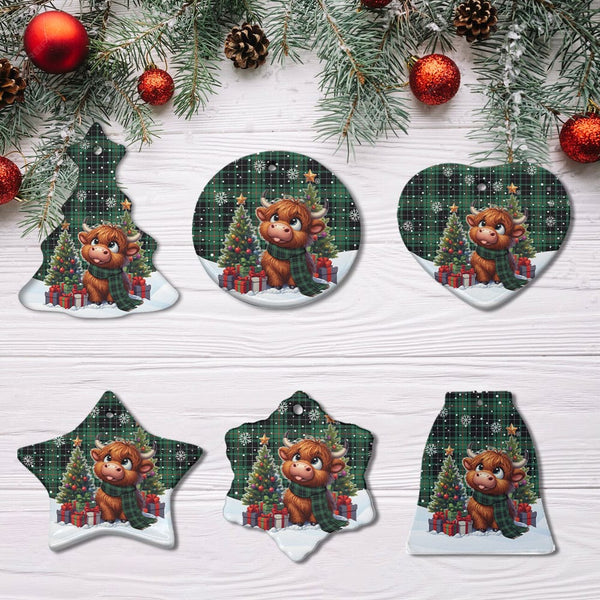 Scottish MacAulay Hunting Ancient Clan Tartan Ceramic Ornament Cute Highland Cow Christmas All Style Tartan Plaid