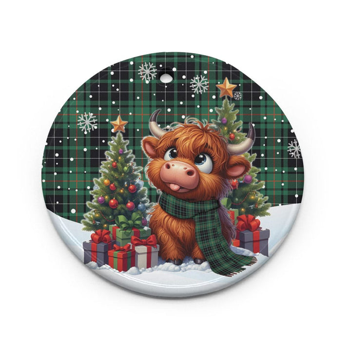 Scottish MacAulay Hunting Ancient Clan Tartan Ceramic Ornament Cute Highland Cow Christmas Circle Style Tartan Plaid