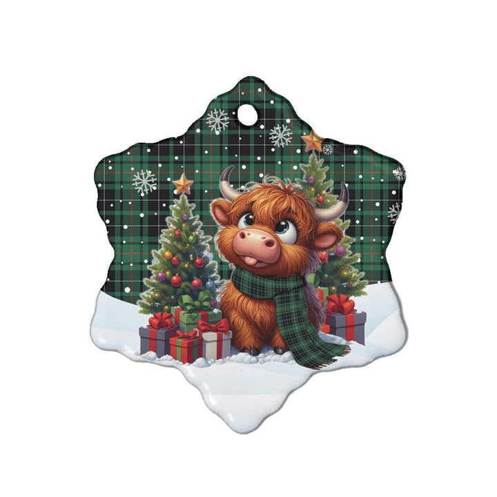 Scottish MacAulay Hunting Ancient Clan Tartan Ceramic Ornament Cute Highland Cow Christmas Snow Flake Style Tartan Plaid