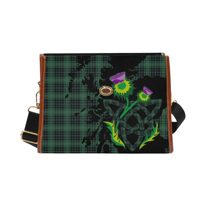 Scottish MacAulay Hunting Ancient Clan Tartan Waterproof Canvas Bag With Thistle Tartan Plaid 2