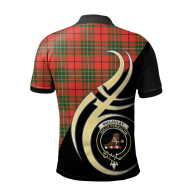 Scottish MacAulay Modern Clan Crest Tartan Polo Shirt Believe in Me Back Side Tartan Plaid
