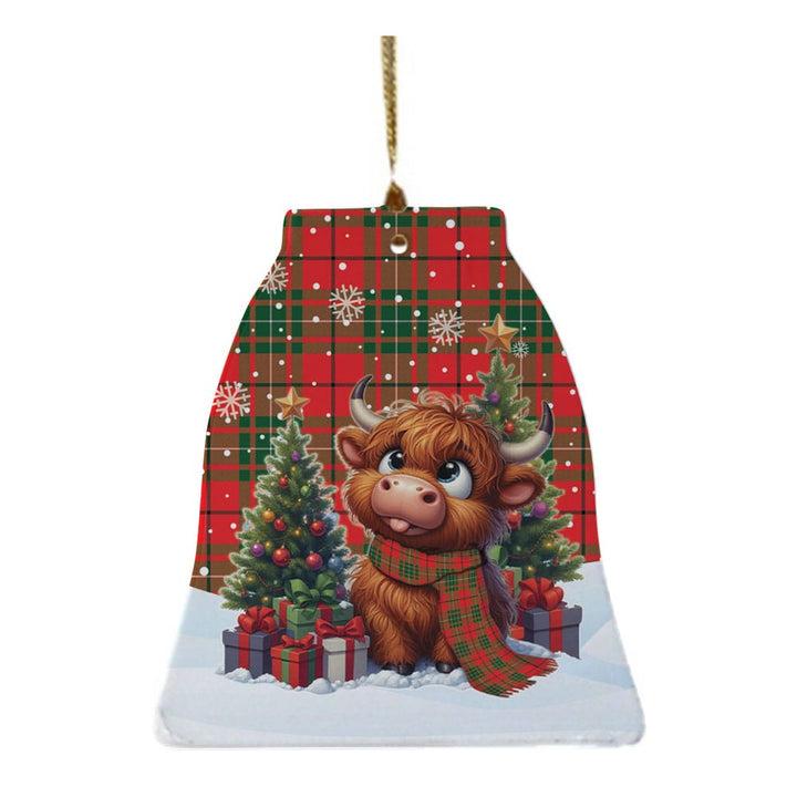 Scottish MacAulay Modern Clan Tartan Ceramic Ornament Cute Highland Cow Christmas Bell Style Tartan Plaid