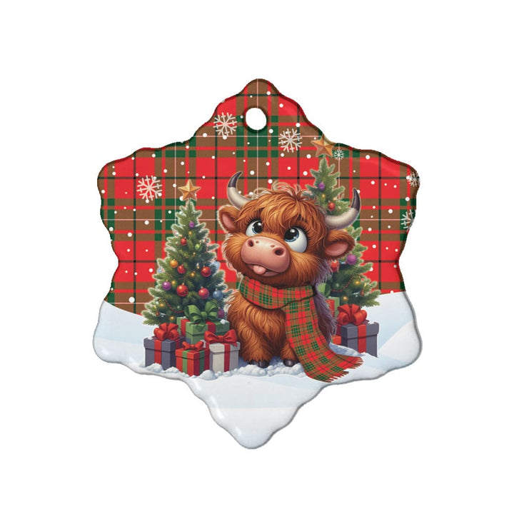 Scottish MacAulay Modern Clan Tartan Ceramic Ornament Cute Highland Cow Christmas Snow Flake Style Tartan Plaid