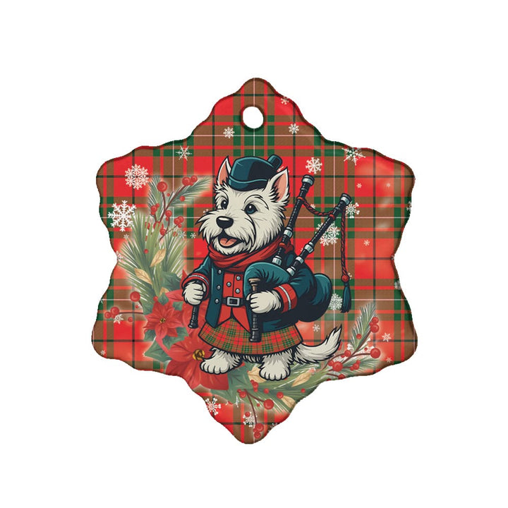 Scottish MacAulay Modern Clan Tartan Ceramic Ornament Cute Scottish Terrier Dog Snow Flake Style Tartan Plaid