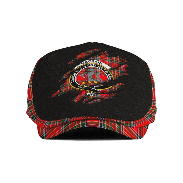 Scottish MacBain Clan Crest Tartan Flat Cap - Scratch Style Tartan Plaid 1