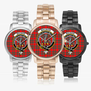 Scottish MacBain Clan Crest Tartan Folding Clasp Steel Quartz Watches Tartan Plaid All
