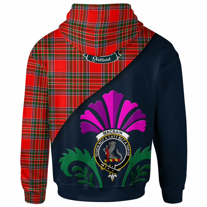 Scottish MacBain Clan Crest Tartan Hoodie - Scotland Thistle Style Back Side Tartan Plaid