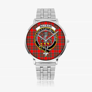 Scottish MacBain Clan Crest Tartan Instafamous Steel Quartz Watches Tartan Plaid Silver 1