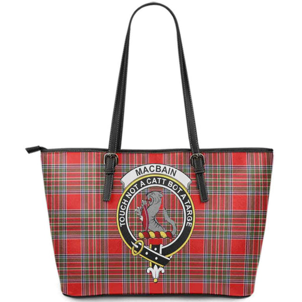 Scottish MacBain Clan Crest Tartan Leather Tote Tartan Plaid