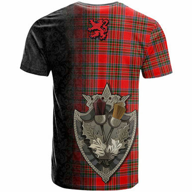 Scottish MacBain Clan Crest Tartan T-Shirt - Half Thistle Flowers Celtic Design Back Side Tartan Plaid