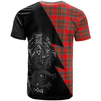Scottish MacBain Clan Crest Tartan T-Shirt - Lion Rampant Celtic Cross Flash Style Back Side Tartan Plaid