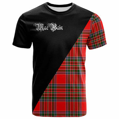 Scottish MacBain Clan Crest Tartan T-Shirt - Military Logo Front Side Tartan Plaid