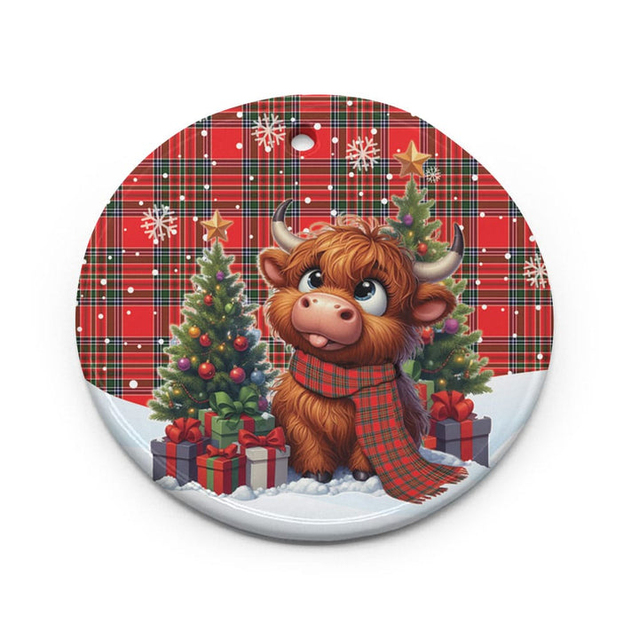 Scottish MacBean Modern Clan Tartan Ceramic Ornament Cute Highland Cow Christmas Circle Style Tartan Plaid