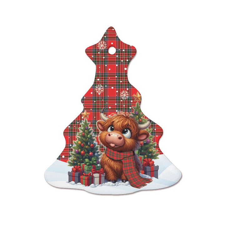 Scottish MacBean Modern Clan Tartan Ceramic Ornament Cute Highland Cow Christmas Tree Style Tartan Plaid