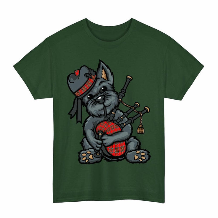 Scottish MacBean Modern Clan Tartan Terrier Bagpipes T-Shirt Tartan Plaid Forest Green Color