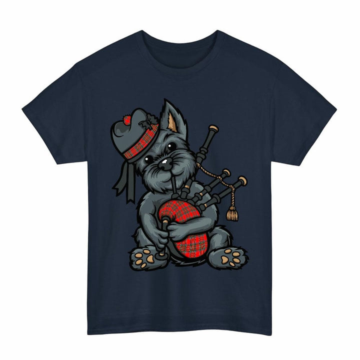Scottish MacBean Modern Clan Tartan Terrier Bagpipes T-Shirt Tartan Plaid Navy Color