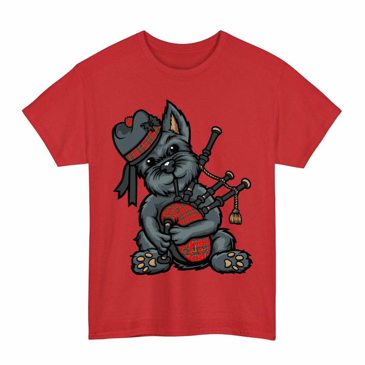Scottish MacBean Modern Clan Tartan Terrier Bagpipes T-Shirt Tartan Plaid Red Color