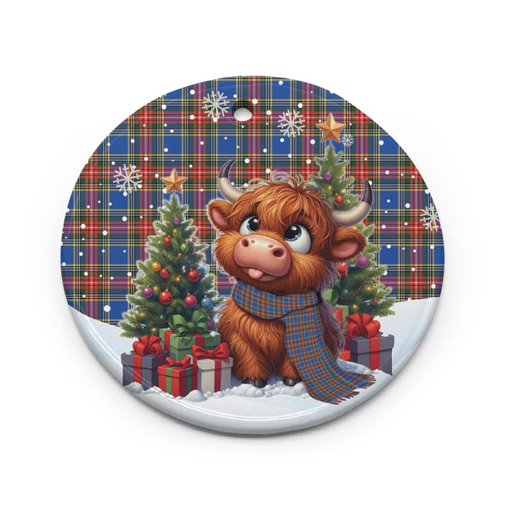 Scottish MacBeth Modern Clan Tartan Ceramic Ornament Cute Highland Cow Christmas Circle Style Tartan Plaid