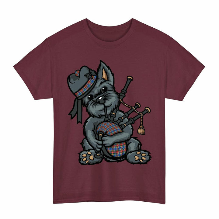 Scottish MacBeth Modern Clan Tartan Terrier Bagpipes T-Shirt Tartan Plaid Maroon Color