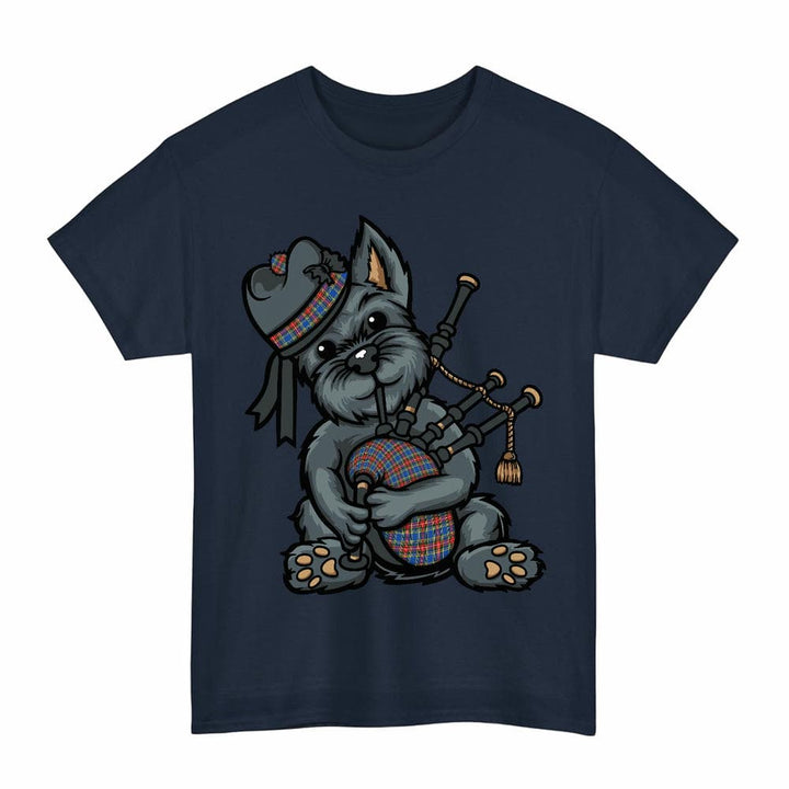 Scottish MacBeth Modern Clan Tartan Terrier Bagpipes T-Shirt Tartan Plaid Navy Color