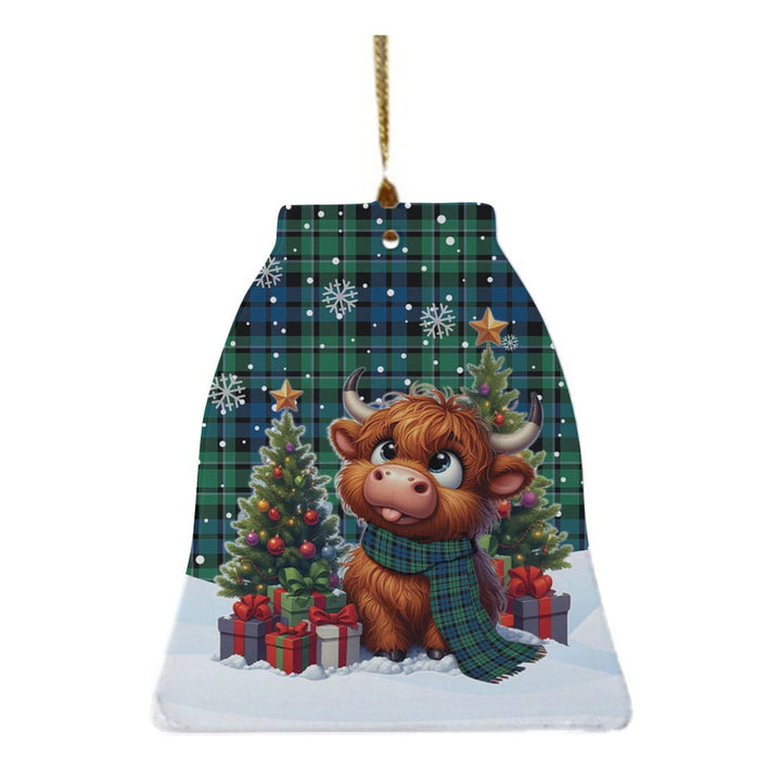 Scottish MacCallum Ancient Clan Tartan Ceramic Ornament Cute Highland Cow Christmas Bell Style Tartan Plaid