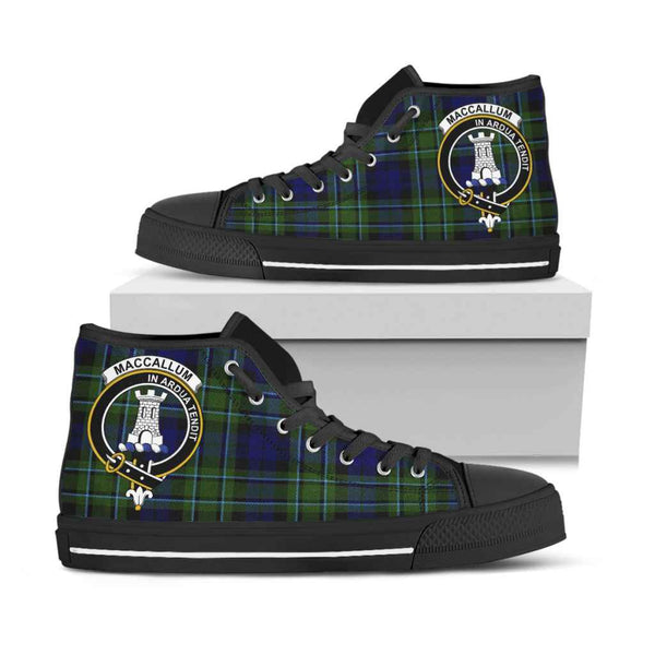 Scottish MacCallum Clan Crest Tartan High Top Shoes Black Sole Tartan Plaid