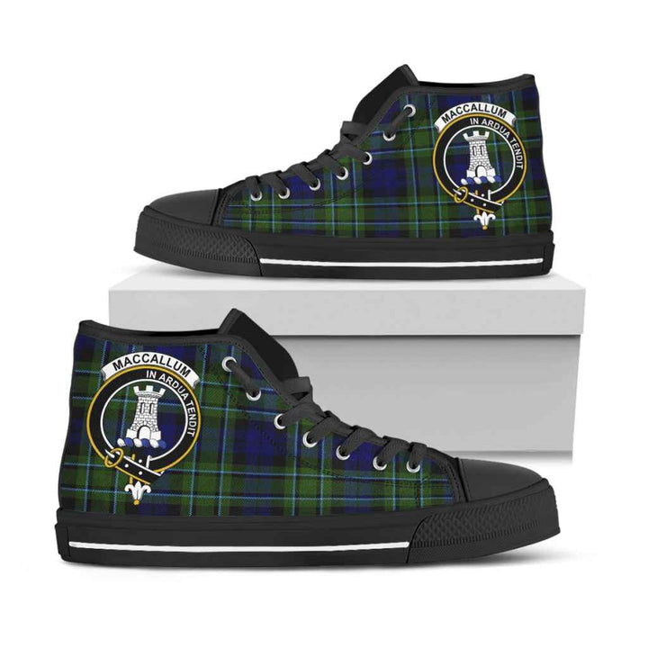 Scottish MacCallum Clan Crest Tartan High Top Shoes Black Sole Tartan Plaid