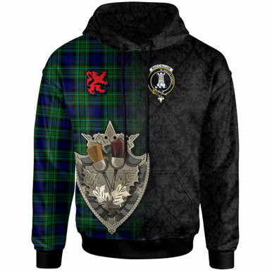 Scottish MacCallum Clan Crest Tartan Hoodie - Half Thistle Flowers Celtic Design Front Side Tartan Plaid