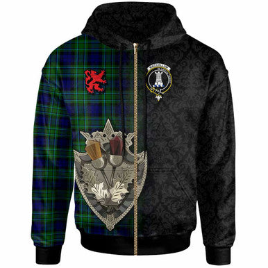 Scottish MacCallum Clan Crest Tartan Hoodie - Half Thistle Flowers Celtic Design Zip-up Tartan Plaid