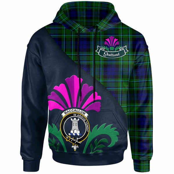 Scottish MacCallum Clan Crest Tartan Hoodie - Scotland Thistle Style Front Side Tartan Plaid