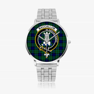 Scottish MacCallum Clan Crest Tartan Instafamous Steel Quartz Watches Tartan Plaid Silver 1