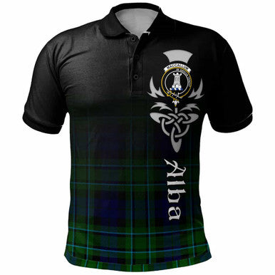 Scottish MacCallum Clan Crest Tartan Polo Shirt - Alba Gu Brath Family Crest Celtic Inspired Front Side Tartan Plaid