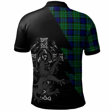 Scottish MacCallum Clan Crest Tartan Polo Shirt - Lion Rampant Celtic Cross Flash Style Back Side Tartan Plaid