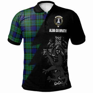 Scottish MacCallum Clan Crest Tartan Polo Shirt - Lion Rampant Celtic Cross Flash Style Front Side Tartan Plaid