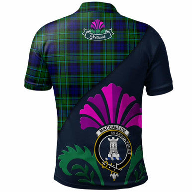 Scottish MacCallum Clan Crest Tartan Polo Shirt - Scotland Thistle Style Back Side Tartan Plaid