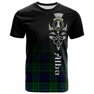 Scottish MacCallum Clan Crest Tartan T-Shirt - Alba Gu Brath Family Crest Celtic Inspired Front Side Tartan Plaid