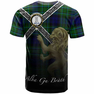 Scottish MacCallum Clan Crest Tartan T-Shirt - Celtic With Scotland Lion Back Side Tartan Plaid