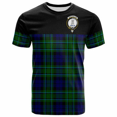 Scottish MacCallum Clan Crest Tartan T-Shirt - Horizontal Style Front Side Tartan Plaid