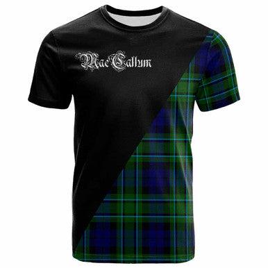 Scottish MacCallum Clan Crest Tartan T-Shirt - Military Logo Front Side Tartan Plaid