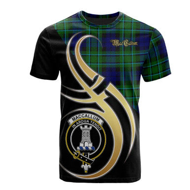 Scottish MacCallum Modern Clan Crest Tartan T-Shirt Believe in Me Front Side Tartan Plaid
