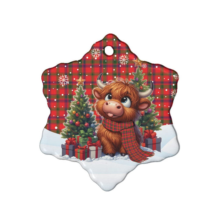 Scottish MacColl Modern Clan Tartan Ceramic Ornament Cute Highland Cow Christmas Snow Flake Style Tartan Plaid